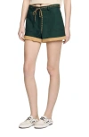 Sandro Two-tone Drawstring Waist Shorts In Bottle Green