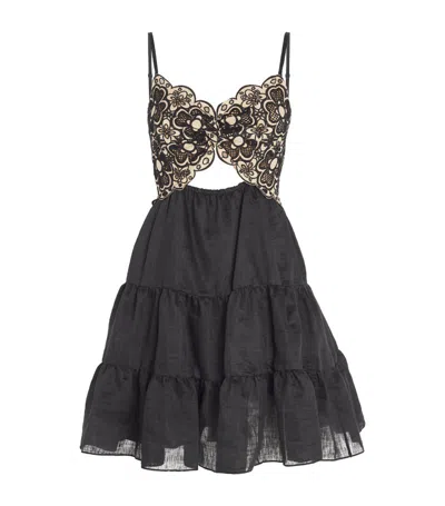 Sandro Broderie-anglaise Tiered Minidress In Black