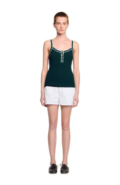 Sandro Two-tone Knit Vest Top In Green