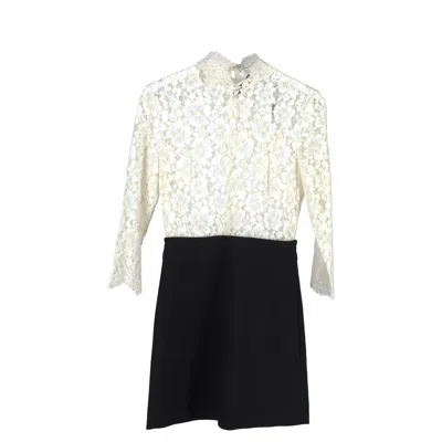 Sandro Two Tone Lace Dress In White Cotton