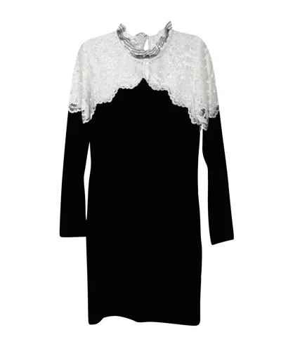 Sandro Two-tone Lace Midi Dress In Black/white Viscose