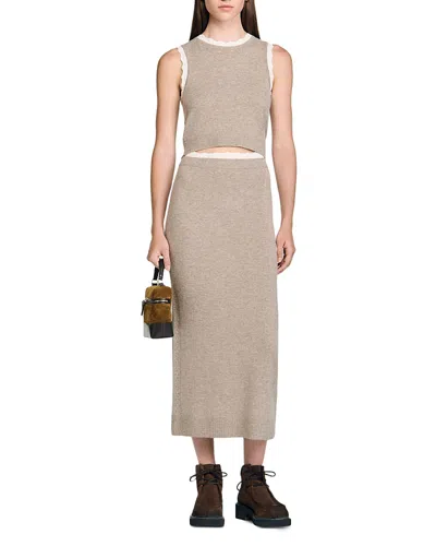Sandro Two Tone Midi Dress In Brown