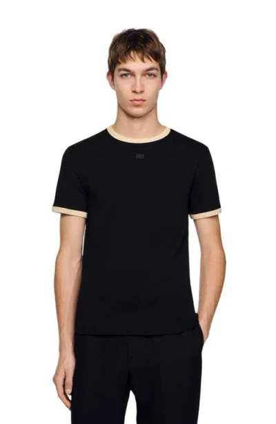 Sandro Two-tone Patch T-shirt In Black