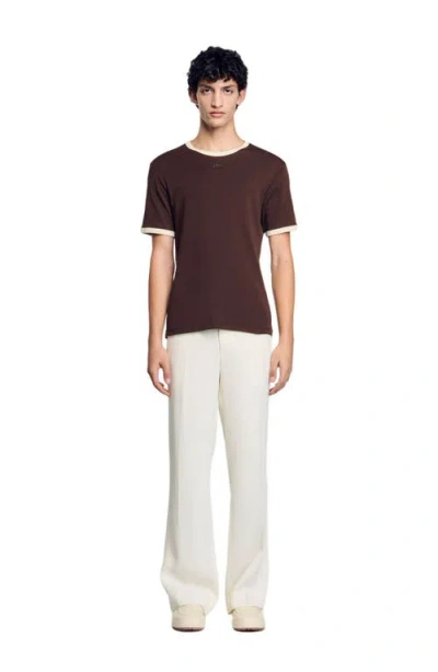 Sandro Two-tone Patch T-shirt In Moka.