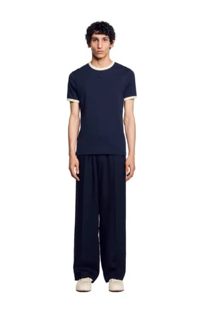 Sandro Two-tone Patch T-shirt In Navy Blue