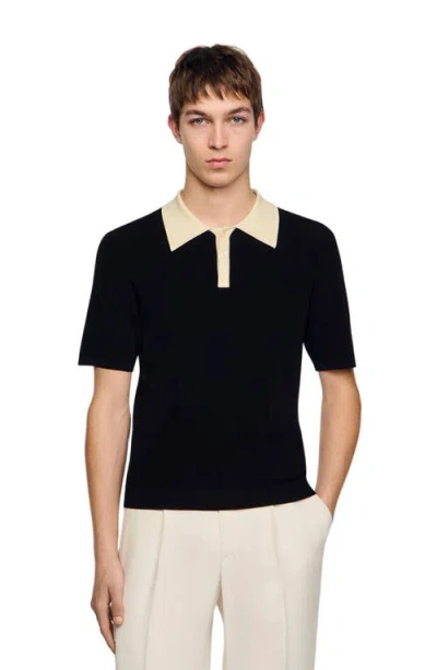 Sandro Two-tone Polo Shirt In Black