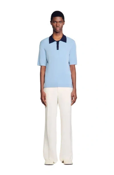 Sandro Two-tone Polo Shirt In Chambray.