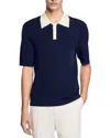 Sandro Two Tone Polo Shirt In Navy Blue