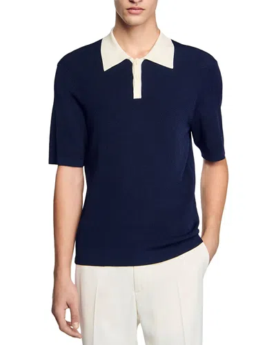 Sandro Two Tone Polo Shirt In Navy Blue