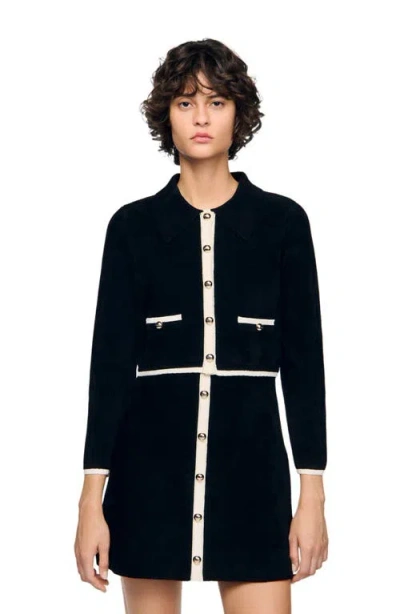 SANDRO SANDRO TWO-TONE SHIRT COLLAR CARDIGAN