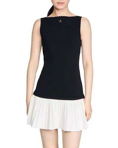 Sandro Two Tone Short Dress In Black