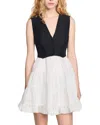 Sandro Two-tone Tailored Mini Dress In Black/ecru