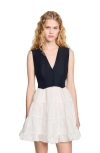 Sandro Two-tone Tailored Mini Dress In Black/ecru
