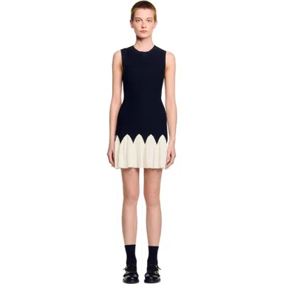 SANDRO SANDRO TWO-TONE SHORT KNIT DRESS