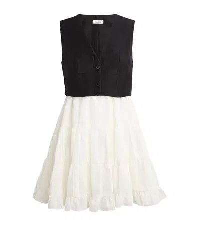 Sandro Two-tone Tailored Mini Dress In Black/ecru