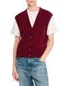 Sandro Womens Bordeaux Two-in-one Short-sleeved Wool And Cashmere Top In Red