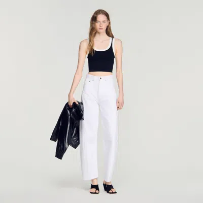Sandro Two-tone Cropped Knit Top In Black