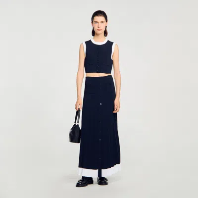 Sandro Two-tone Cropped Knit Top In Blue