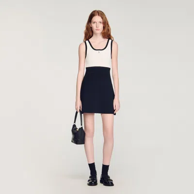 Sandro Ruffled Two-tone Knit Mini Dress In Multi