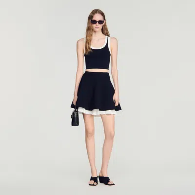Sandro Two-tone Knit Skirt In Black