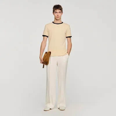Sandro Two-tone Patch T-shirt In Nude