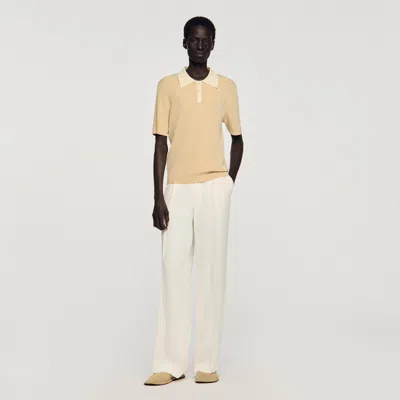 Sandro Two-tone Polo Shirt In Nude