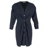 Sandro V-neck Button-down Mini Dress In Navy Blue Polyester In Blue