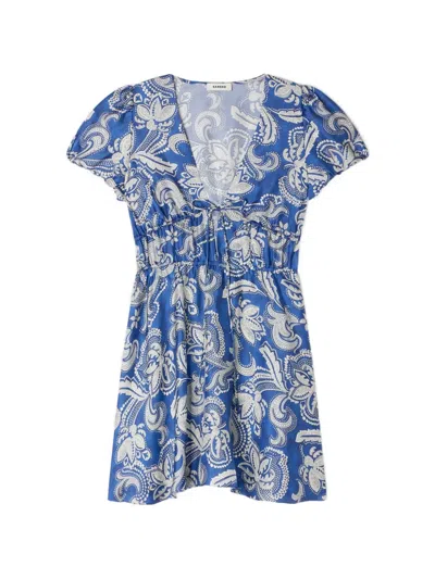 Sandro V-neck Floral-print Dress In Blue