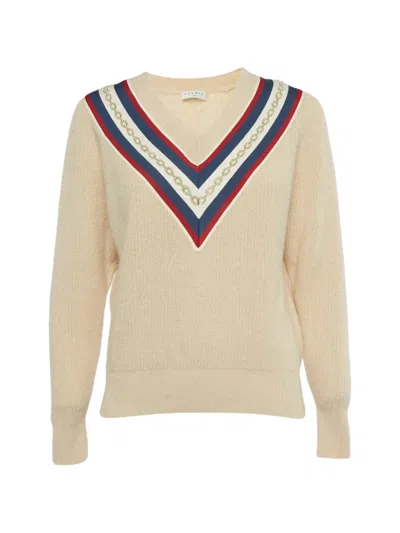 Pre-owned Sandro V-neck Jumper In Neutral