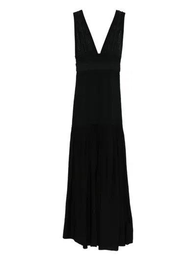 Sandro V-neck Knitted Maxi Dress In Black