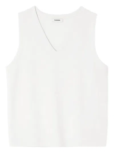 Sandro V-neck Knitted Tank Top In White