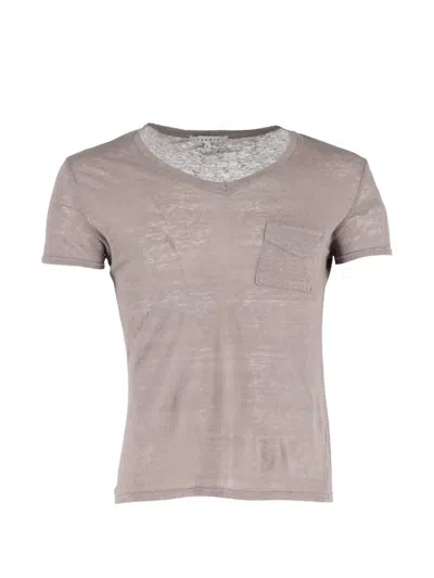 Pre-owned Sandro V-neck Pocket T-shirt In Neutral