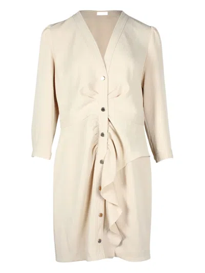 Pre-owned Sandro V-neck Ruched Mini Dress In Neutral