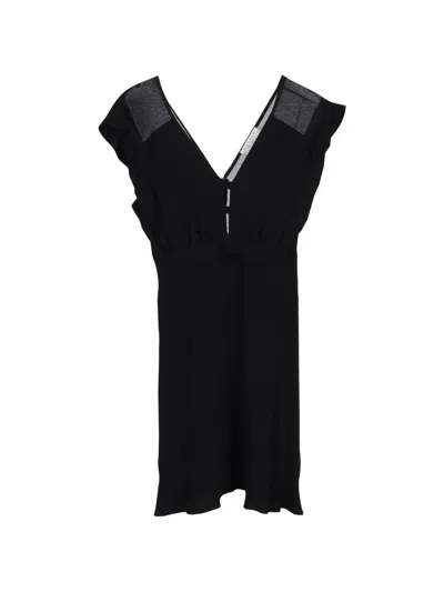 Pre-owned Sandro V-neck Ruffle Dress In Black