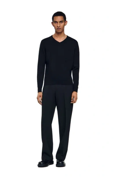 Sandro V-neck Wool Sweater In Black