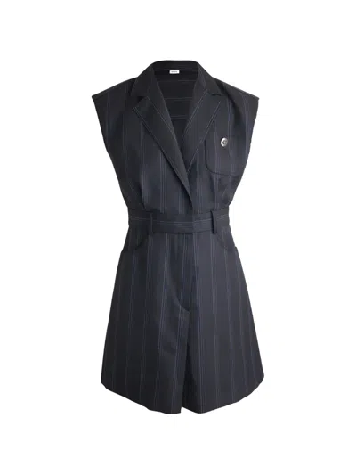 Pre-owned Sandro Vaiana Striped Tailored Mini Dress In Black