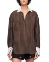 Sandro Valea Two Tone Check Shirt In Brown