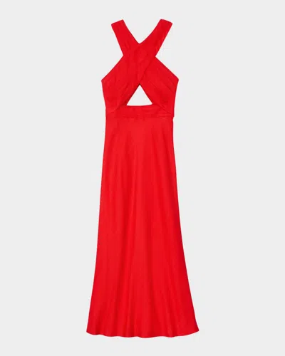 SANDRO VALENTINA CUTOUT HALTER MIDI DRESS
