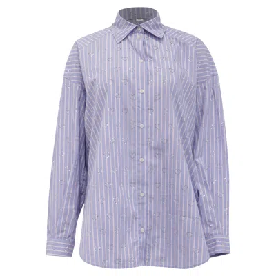 Sandro Valentine Embellished Striped Button-down Shirt In Blue Cotton