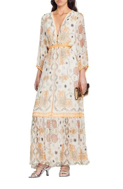 Sandro Valldemossa Three-quarter Sleeve Maxi Dress In Multi