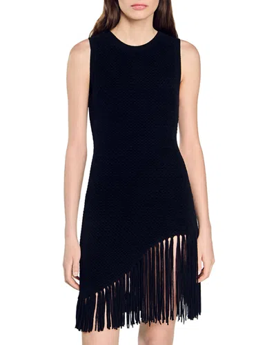 Sandro Vanessa Fringed Dress In Black