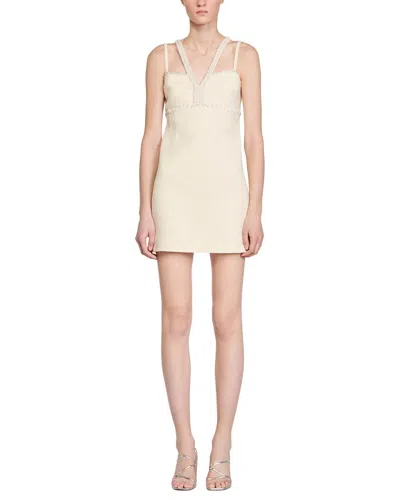 Sandro Embellished Tweed Mini Dress In Brown