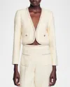 Sandro Vayene Bracelet Sleeve Crop Jacket In Ecru
