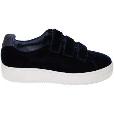 Sandro Velcro Low Top Sneakers In Navy Blue Velvet