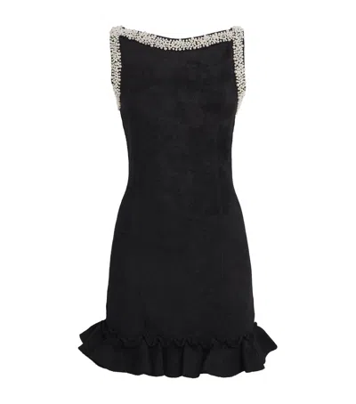 Sandro Velvet Beaded Mini Dress In Black