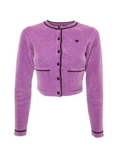 Pre-owned Sandro Velvet Button-front Cardigan In Purple