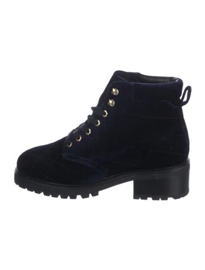 Pre-owned Sandro Velvet Combat Boots In Black