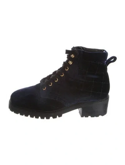 Pre-owned Sandro Velvet Combat Boots In Blue