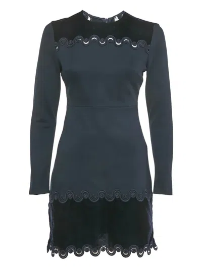 Pre-owned Sandro Velvet-detail Mini Dress In Blue