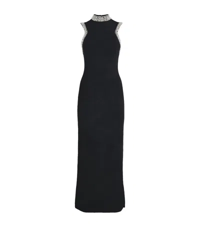 Sandro Velvet Embellished Maxi Dress In Black